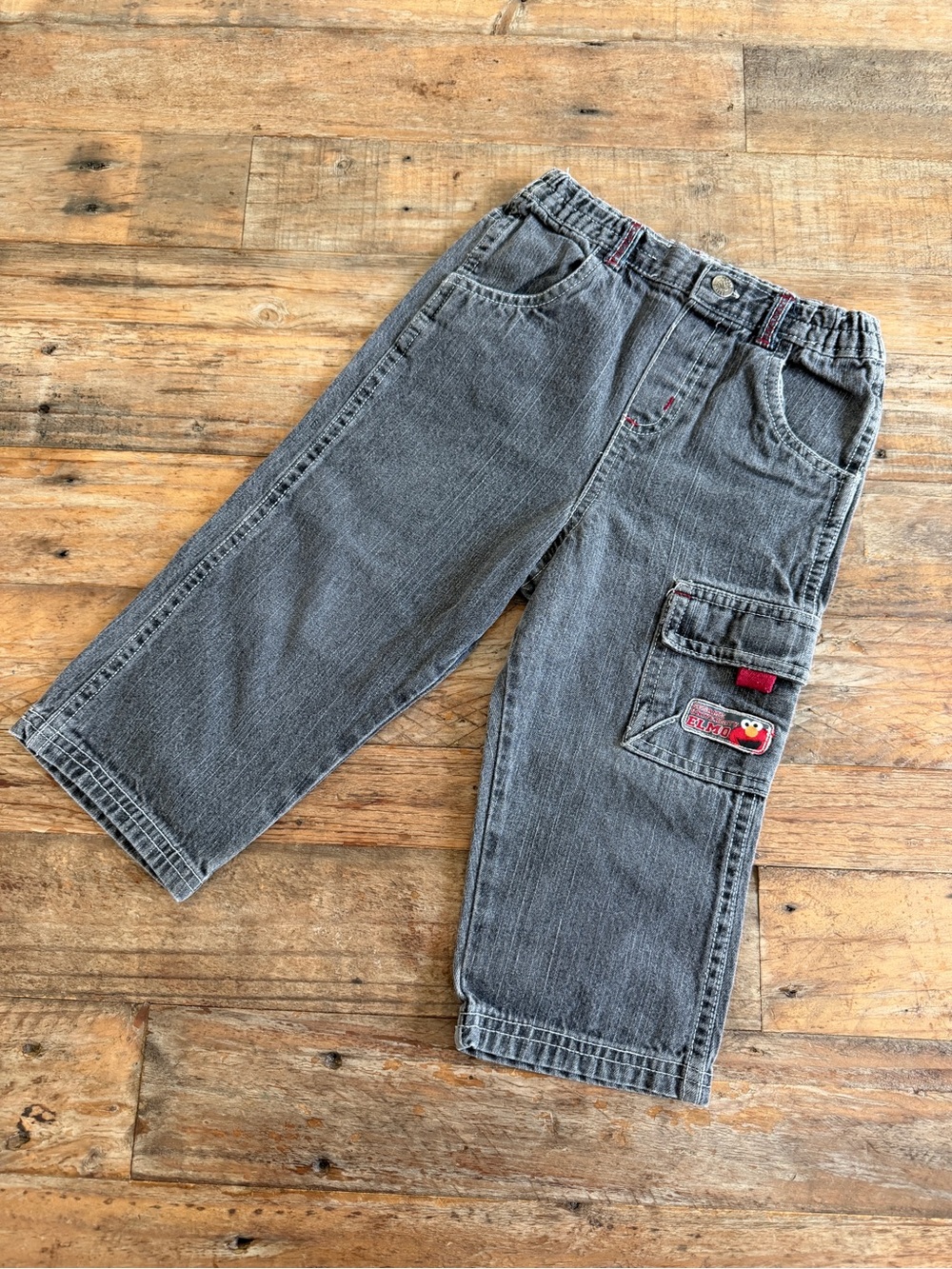 Sesame Street Gray Denim Cargo Pants with Elmo Patch